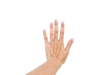 Hand sign for five and stop symbol isolated background.