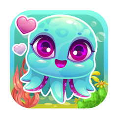 App icon with funny cartoon little baby octopus