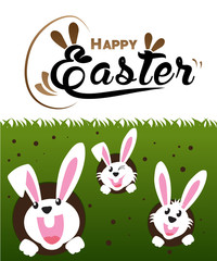 Happy Easter greeting card with rabbit, bunny and eggs
