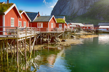 norwegian houses at the fjord, Lofoten