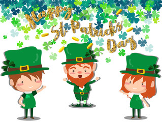 Happy Saint Patrick's day Festival. Irish celebration .Green clover shamrock leaves on isolate background for poster, greeting card, party invitation, banner other users Vector illustration