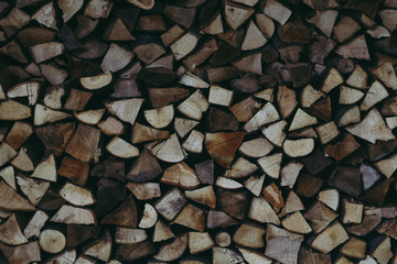 Pile of chopped wood for the winter season