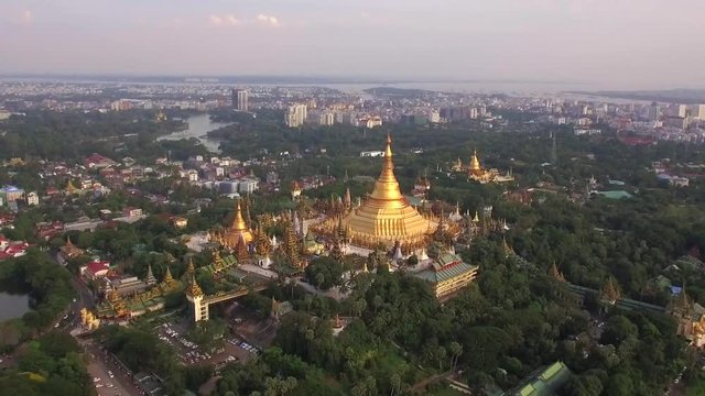 Shwedagon Pagoda In Yangon, Myanmar (Burma), Aerial View. Shwedagon Is The Most Sacred Buddhist Pagoda In The Myanmar.