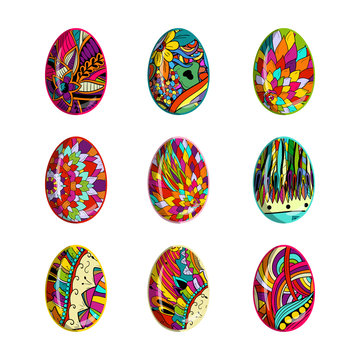 Easter eggs set with floral patterns