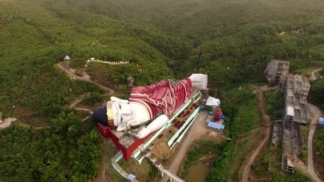 Win Sein Taw Ya Reclining Buddha near Mawlamyine, Myanmar (Burma), aerial view.
