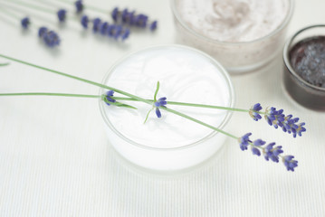 Cream, lavender flowers