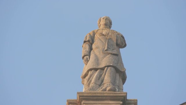 Low angle view of a saint statue