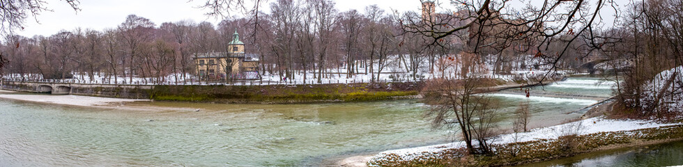 Panorama Landscape Isar Munich in Winter