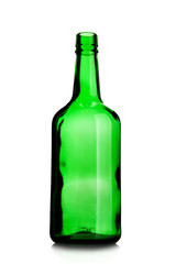 Empty wine bottle of green glass