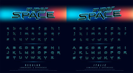 hi tech techno font future movie style. Metal chrome effect alphabet letters design for poster, banner, logo. vector illustration