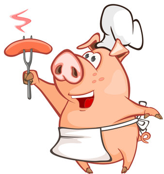 Illustration of a Cute Pig. Cartoon Character 