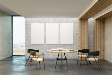 Modern living room with empty billboard