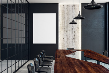 Modern conference room with empty billboard