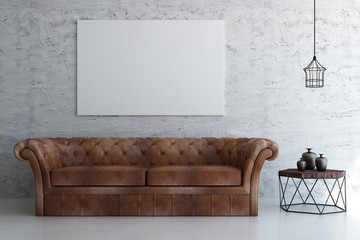 Modern living room with empty billboard