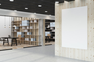 Modern library with empty poster