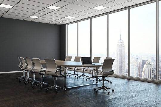 Clean conference room with city view