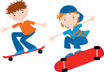 Teen boys ride on the skateboards