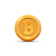 Golden coin bitcoin sign. Money and finance symbol Cryptocurrency coin bank concept. Bitcoin icon