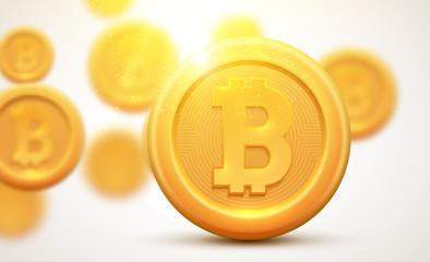 Golden coin bitcoin sign. Money and finance symbol Cryptocurrency coin bank concept. Bitcoin icon illustration