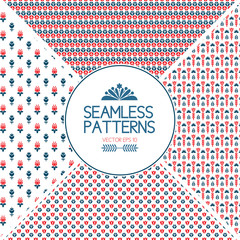 set of seamless pattern graphic elements. Background of the Scandinavian style. Birds and flowers. red blue folklore ethno elements