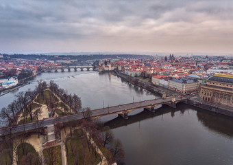 Fototapeta na wymiar Czech Republic, Prague, panoramic city view with river Vltava and Charles Bridge.