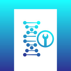 dna repair icon on white, genetic modification, dna chain and wrench