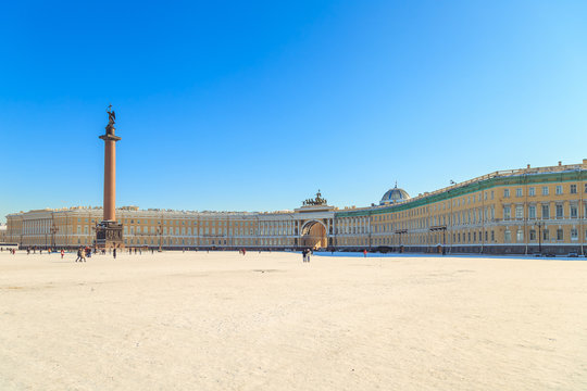 panorama of the Palace Square in St. Petersburg in winter