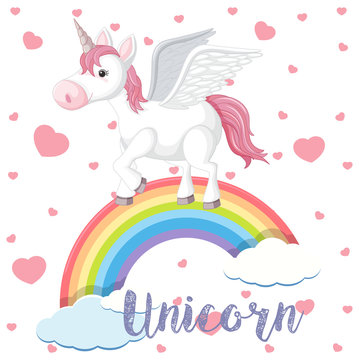 Unicorn with wings over the rainbow