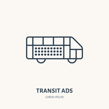 Bus advertising flat line icon. Outdoor marketing sign. Thin linear logo for transit ads.