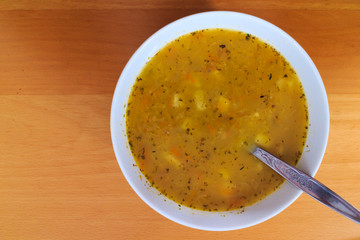 Shot from top, bowl with sour cabbage soup