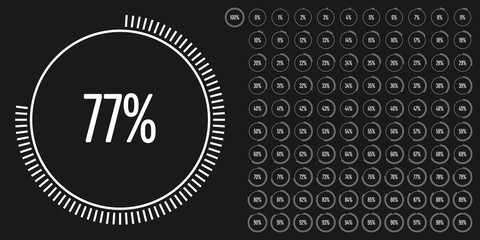 Set of circle percentage diagrams from 0 to 100 ready-to-use for web design, user interface (UI) or infographic - indicator with white
