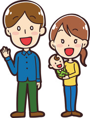 育児をする夫婦のイラスト素材