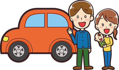 マイカーと家族のイラスト