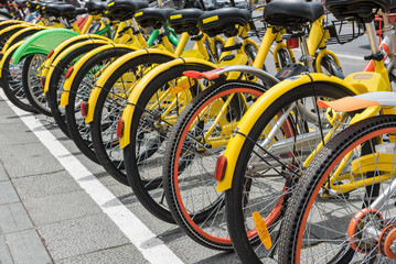 row of service public rental bicycle