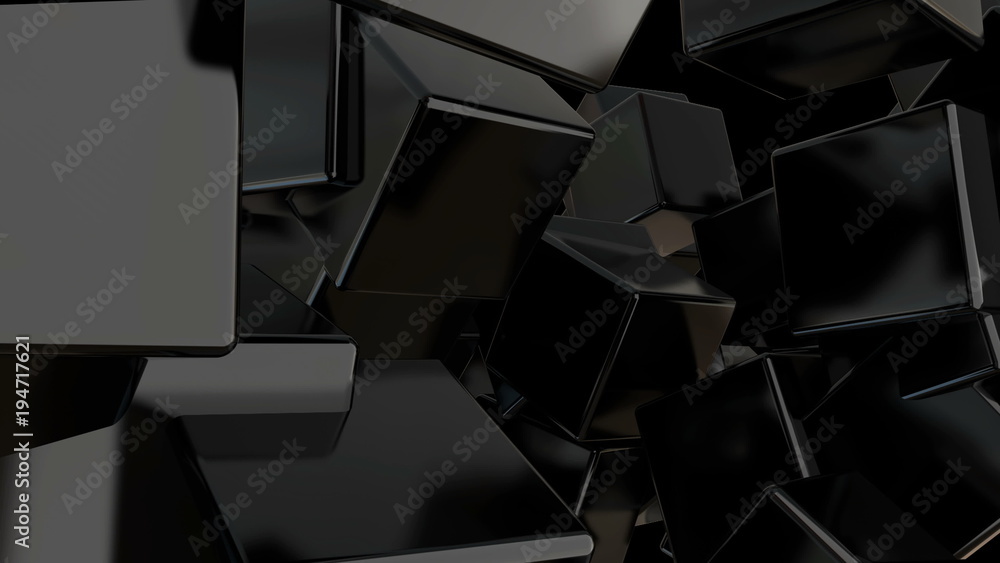 Poster abstract black cubes background. 3d rendering digital backdrop