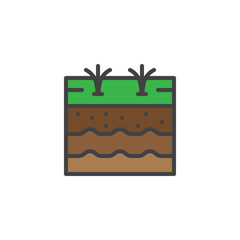 Growing plant in soil filled outline icon, line vector sign, linear colorful pictogram isolated on white. Agriculture and farming symbol, logo illustration. Pixel perfect vector graphics