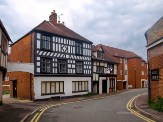 View of old tudor houses in Tewkesbury in Gloucestershire, Great Britain.