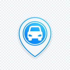 Obraz premium car parking icon on map pointer, location, navigation mark