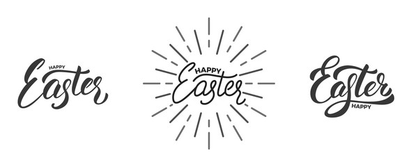 Easter. Set of Easter lettering labels. Happy Easter lettering script set