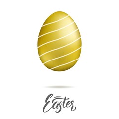 Easter. Gold egg with ornament and Happy Easter script lettering. Easter holiday design element
