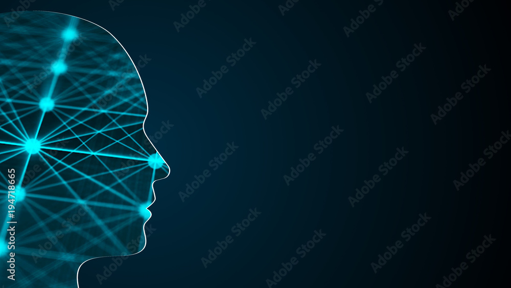Poster abstract background with human head. technology concept backdrop. 3d rendering digital background
