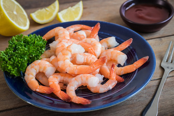 Steamed shrimp on plate.