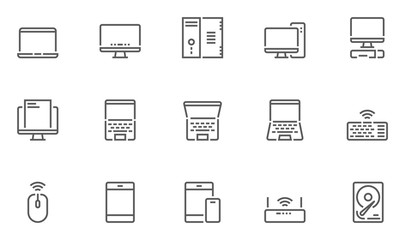 Computers Line Icons contains Laptop, Smartphone and more. Editable Stroke. 48x48 Pixel Perfect.