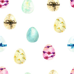 Seamless easter pattern with eggs on white background.