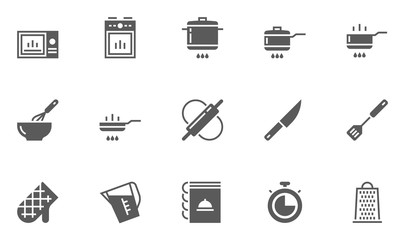 Cooking and Kitchen Icons contains Chef Knife, Cooking Book, Roasting, Fry and more.