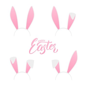 Easter. Bunny ears head masks set. Easter holiday design elements set