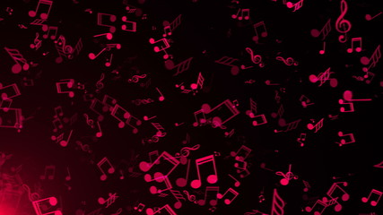 Illustration of abstract background with many flying music notes and light, 3D rendering