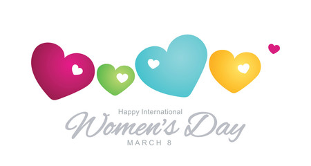 8 March Happy Womens Day with color hearts logo banner