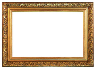 Old vintage golden frame on a white background, isolated