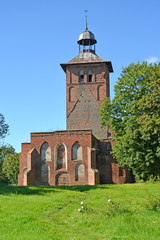 Naklejka premium Saint Yakov's Lutheran church against the background of the sky. Znamensk, Kaliningrad region